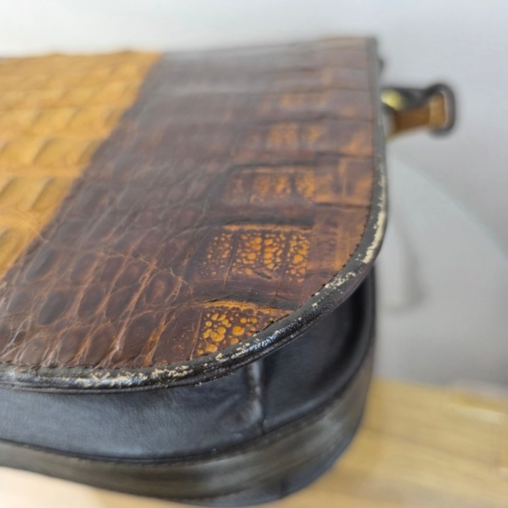 Vintage‎ Two Tone Brown Hornback Crocodile Skin Shoulder Bag Handbag - Picture 7 of 16
